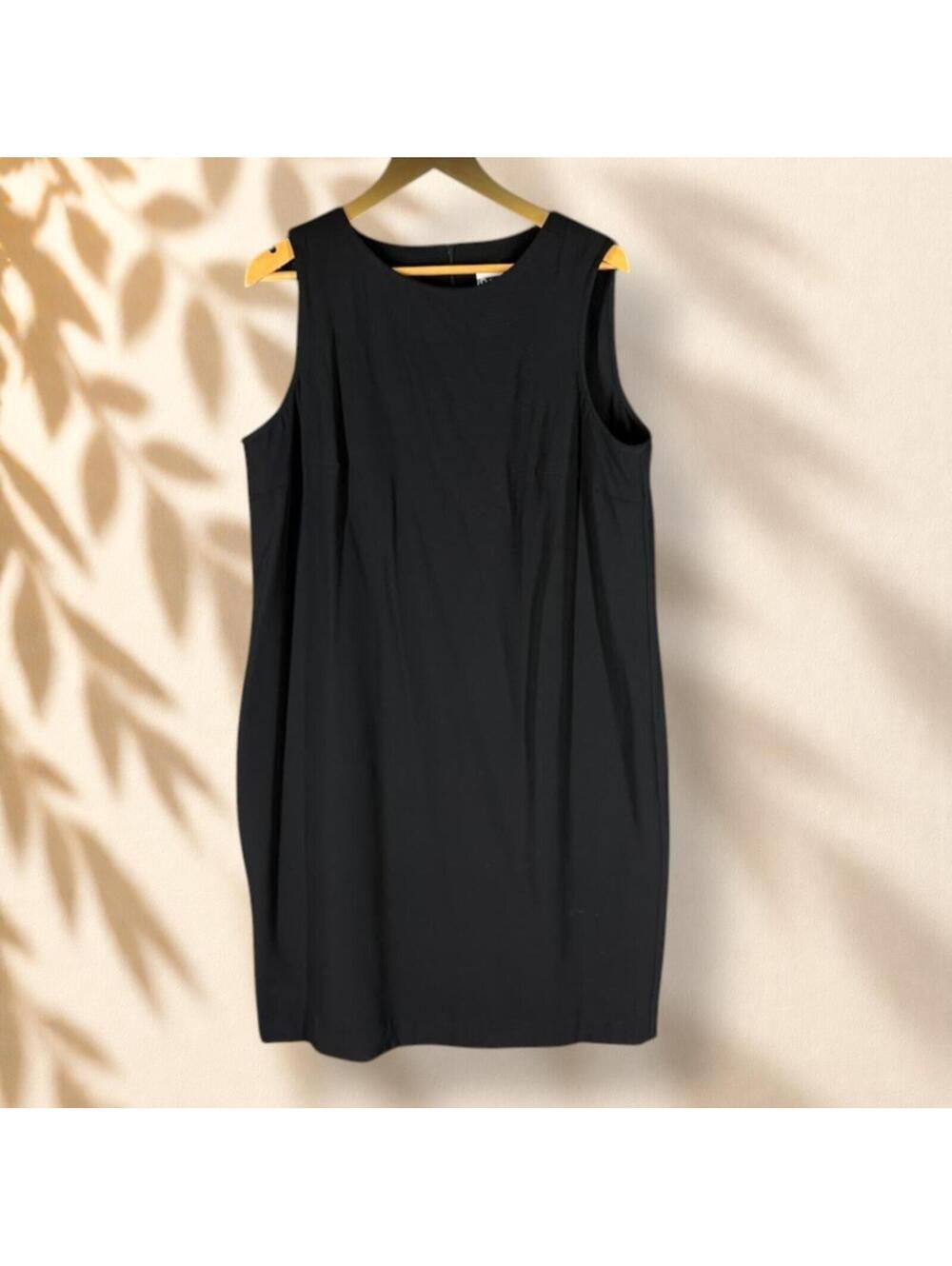 Dana Kay Dress Women M Medium Black Shift Midi Zipper Sleeveless Round Neck